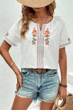 White Embroidery Floral Short Sleeves Blouse