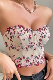 Floral Embroidery Fish bone Corset Top