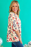 White Colorful Leopard Print Batwing Sleeve Plus Jumper