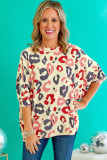 White Colorful Leopard Print Batwing Sleeve Plus Jumper
