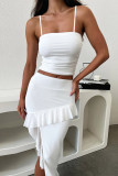 White Spaghetti Top and Irregular Skirt Dress 2PCS Set