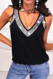Plain Sequin Splicing V Neck Tank Top