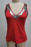 Plain Sequin Splicing V Neck Tank Top