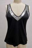 Plain Sequin Splicing V Neck Tank Top