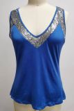 Plain Sequin Splicing V Neck Tank Top