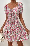 Frilled Square Neck High Waist Floral Dress