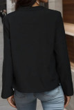 Black V Neck Zipper Down Blouse