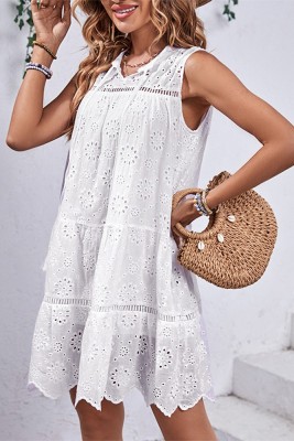 White Sleeveless Eyelet Dress