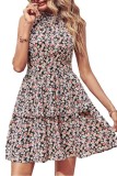 High Collar Halter Ruffles Floral Dress