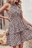 High Collar Halter Ruffles Floral Dress
