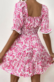 Puff Sleeves Square Neck Floral Dress