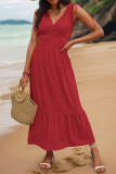 Red V Neck Splicing Dress
