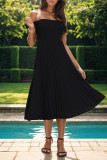 Black Off Shoulder Smocked Dress