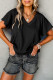 Black Crinkled V Neck Wide Sleeve T-shirt