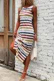 Multicolor Striped Print Sleeveless Maxi Dress