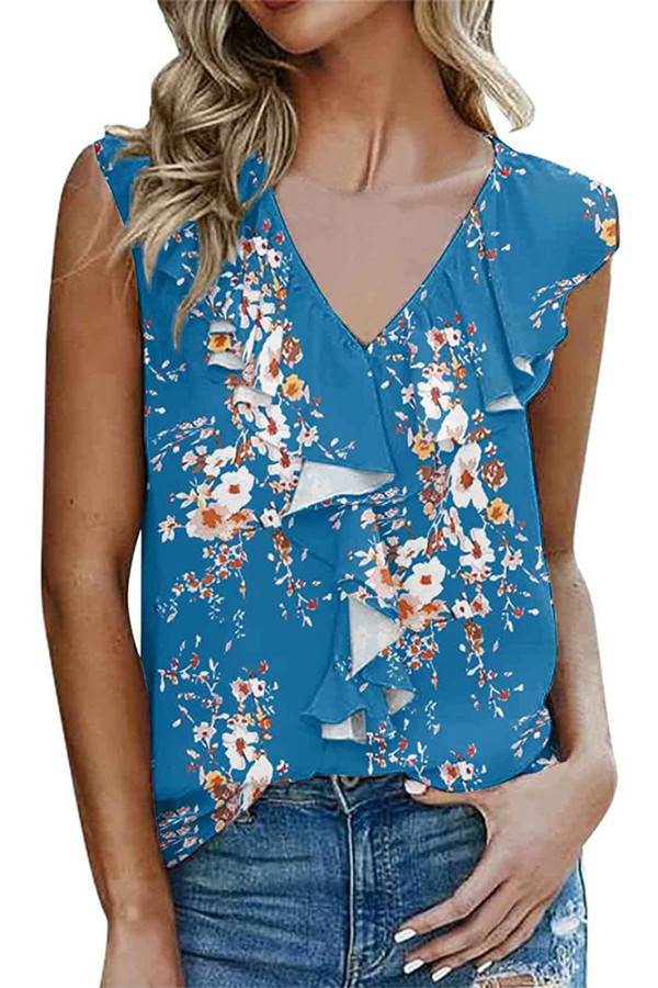 Printed Ruffles Tank Top