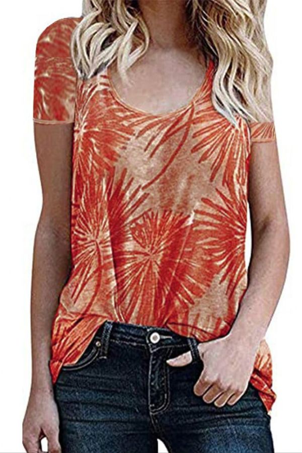 Printed Crew Neck Short Sleeves Top