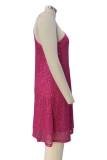 Plain Sequin Halter Swing Dress