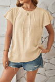 Plain Texture Pin-Tucked Puff Blouse