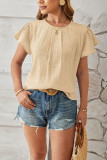 Plain Texture Pin-Tucked Puff Blouse