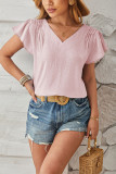 Plain Texture V Neck Flare Sleeves Blouse