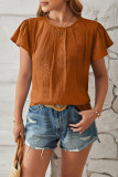 Plain Texture Pin-Tucked Puff Blouse