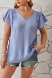 Plain Texture V Neck Flare Sleeves Blouse