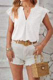 Plain V Neck Jacquard Spot Flutter Sleeves Blouse