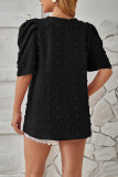 Plain Jacquard Spot Puff Blouse