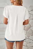 Plain V Neck Jacquard Spot Turlip Sleeves Blouse