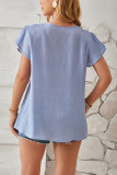 Plain Texture V Neck Flare Sleeves Blouse