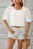 Plain Jacquard Spot Puff Blouse
