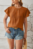 Plain Texture Pin-Tucked Puff Blouse
