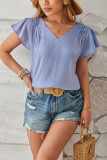 Plain Texture V Neck Flare Sleeves Blouse