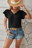 Plain Texture V Neck Flare Sleeves Blouse