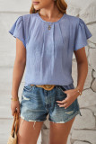 Plain Texture Pin-Tucked Puff Blouse
