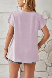 Plain Texture V Neck Flare Sleeves Blouse