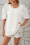 Plain Jacquard Spot Puff Blouse