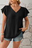 Plain Texture V Neck Flare Sleeves Blouse