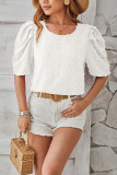 Plain Jacquard Spot Puff Blouse