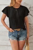 Plain Texture Pin-Tucked Puff Blouse
