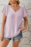 Plain Texture V Neck Flare Sleeves Blouse