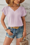 Plain Texture V Neck Flare Sleeves Blouse