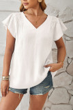Plain Texture V Neck Flare Sleeves Blouse