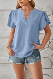 Plain V Neck Jacquard Spot Turlip Sleeves Blouse