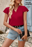 Plain V Neck Ruffles Blouse
