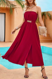 Plain Strapless Bandeau Split Max Dress