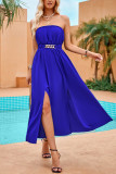 Plain Strapless Bandeau Split Max Dress
