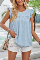 Plain Texture Spot Flutter Sleeves Blouse