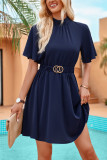Plain Frilled Collar Flare Sleeves Swing Dress